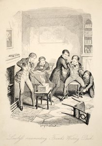 Lawleys Adornando el Escritorio de Frank, de Frank Fairlegh o Escenas de la Vida de un Alumno Privado, pub. c.1870 de George Cruikshank